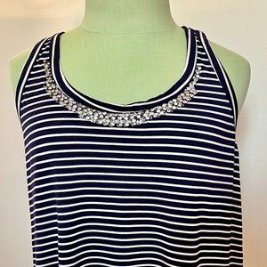 Nautical Look navy and  white stripe summer tank with crystal embellishments